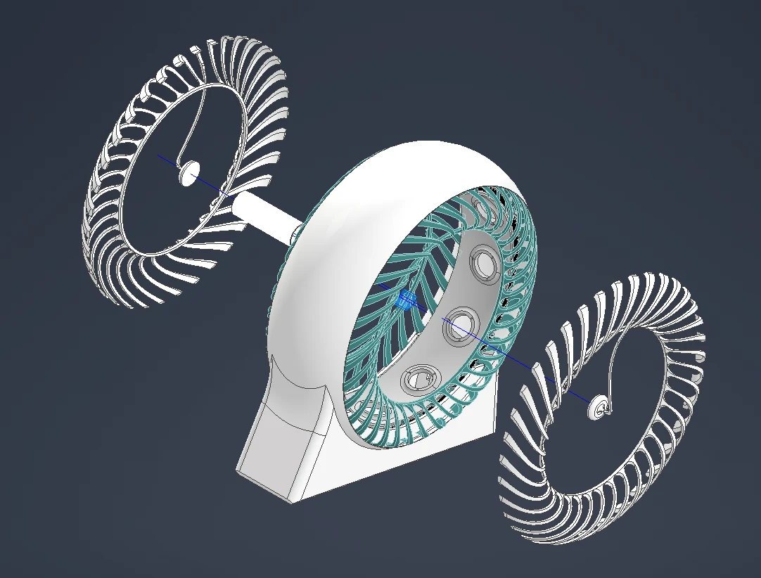 Exploded FlavoRotor v2.0 assembly showing the rotating drum, central module, frame and base